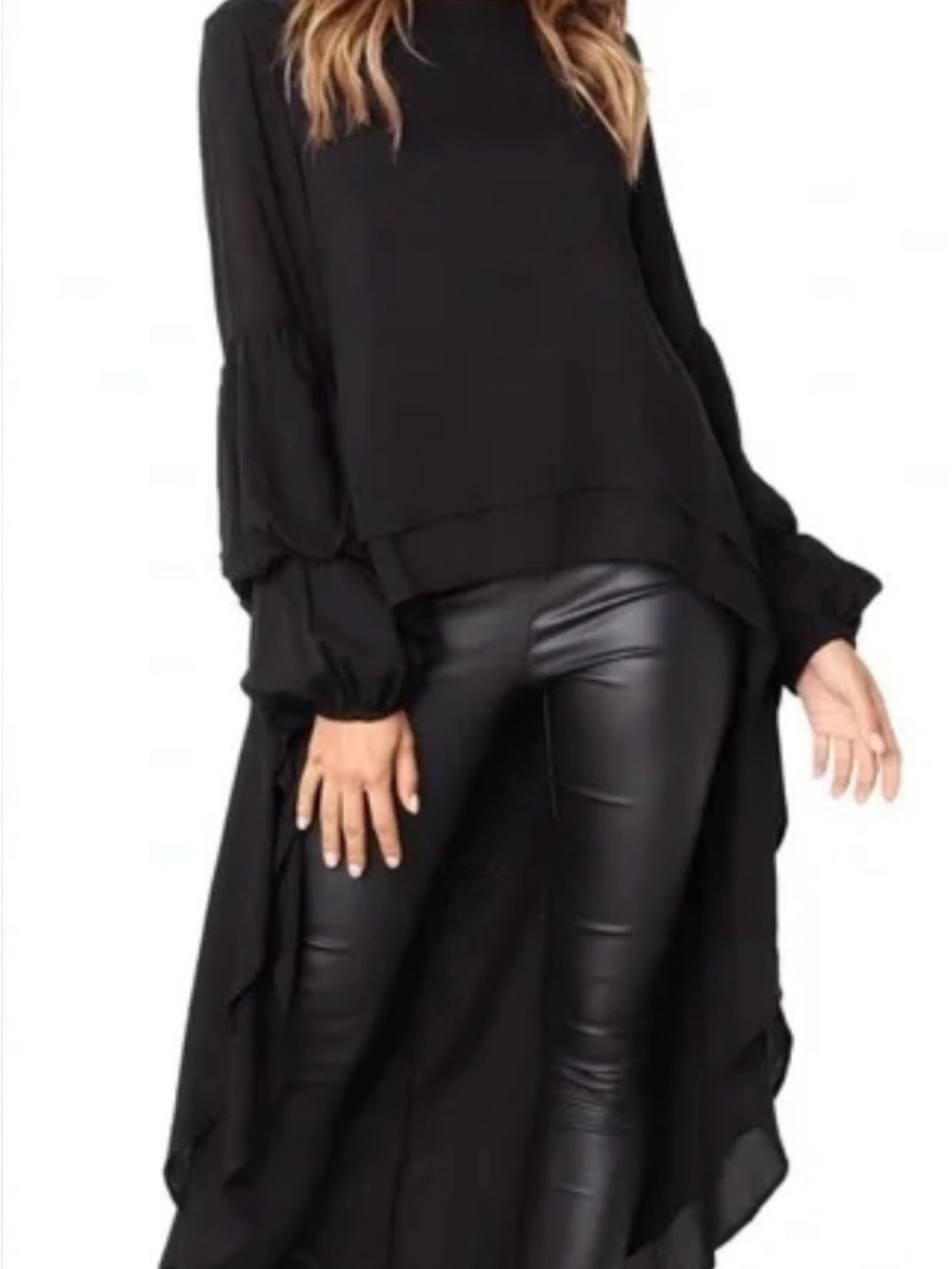 Women’s Long Sleeve High-Low Black Tunic Top
